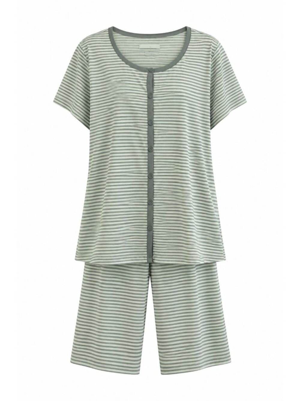 NWT Charter Club 2 Piece Pajama Set Sz L Heather Gray Stripe Button Front Cozy